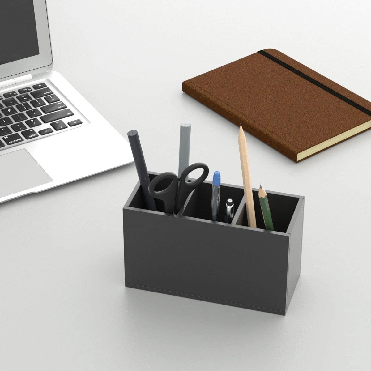 Acrylic Pen Holder 3 Compartments, Black Pencil Organizer Cup for Countertop Desk Accessory Storage