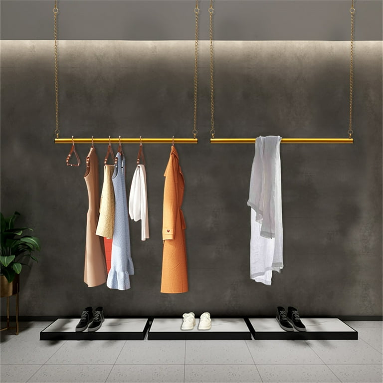 2Pcs Ceiling-mounted Hanging Clothes Rack Garment Rod Iron Chain