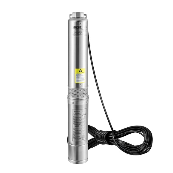 Submersible Deep Well Pump 1HP 110V/60Hz, 27GPM 204ft Head, Stainless Steel Pump with Brass Check Valve & 10ft Cord, for Irrigation Industrial Home
