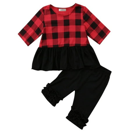 Polka Dot Ruffle Legging - stylesilove Baby Toddler Girl Black and Red Plaid Jersey Top and Ruffle Legging 2 Pcs Set (80/3-6 Months)