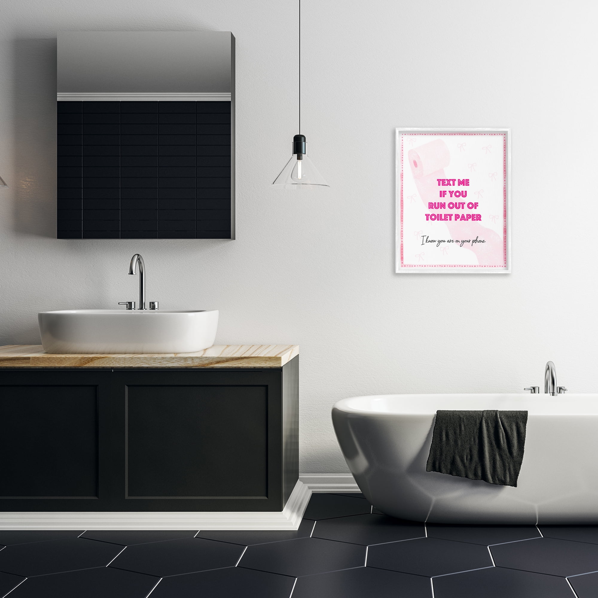 Pink Text for Toilet Paper White Framed Giclee Art, design by Ziwei Li