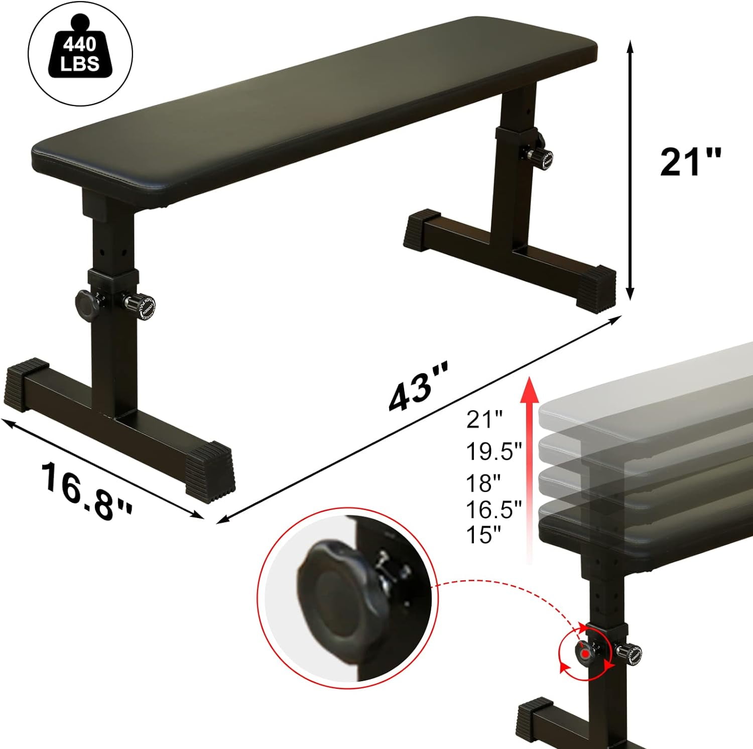Flat Weight Bench, Flat Workout Bench, Gym Mini Workout Bench, Flat Benches for Home with 5-Level Adjustable Height