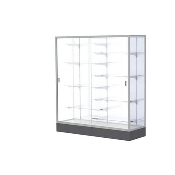 Waddell 2605-WB-SN Colossus 60 x 66 x 20 in. Aluminum Frame Floor Display Case with Black Laminate Base, White Back - Satin