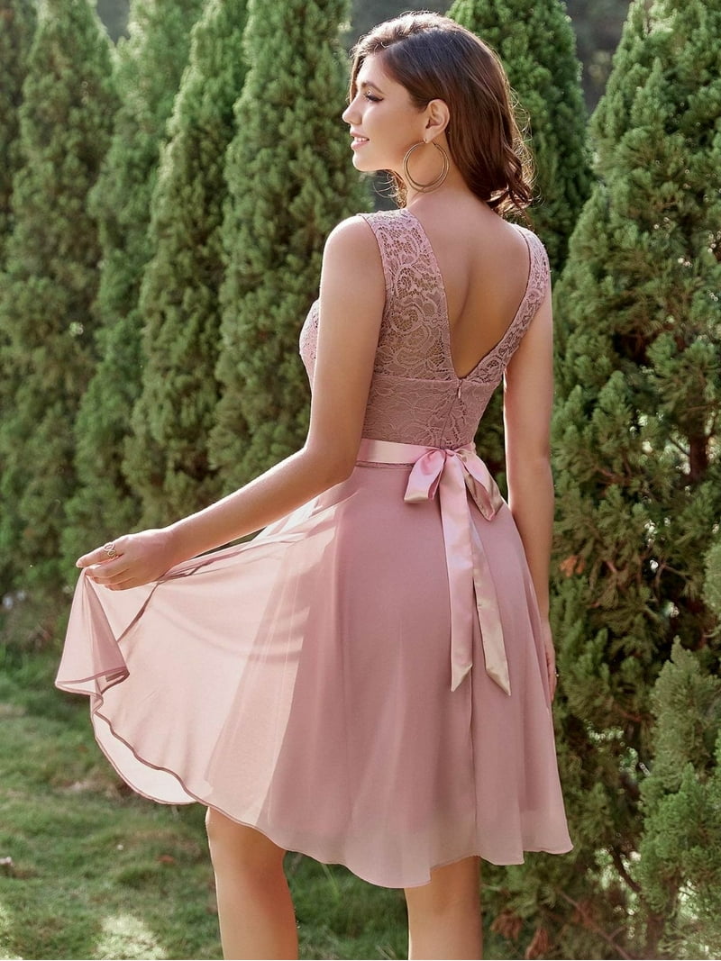 Dressystar Women Short Floral Lace Bridesmaid Dress Female Knee-Length  Swing Party Dress