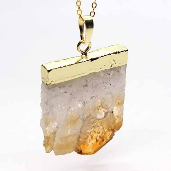Natural Restoration Crystal Citrine Reiki Stone Pendant Chain Necklace -