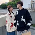 thumbnail image 3 of Suéter de pareja de diseño de nicho, prendas de punto de otoño e invierno, suéter de abrigo de ciervo navideño, estilo versátil, 3 of 6