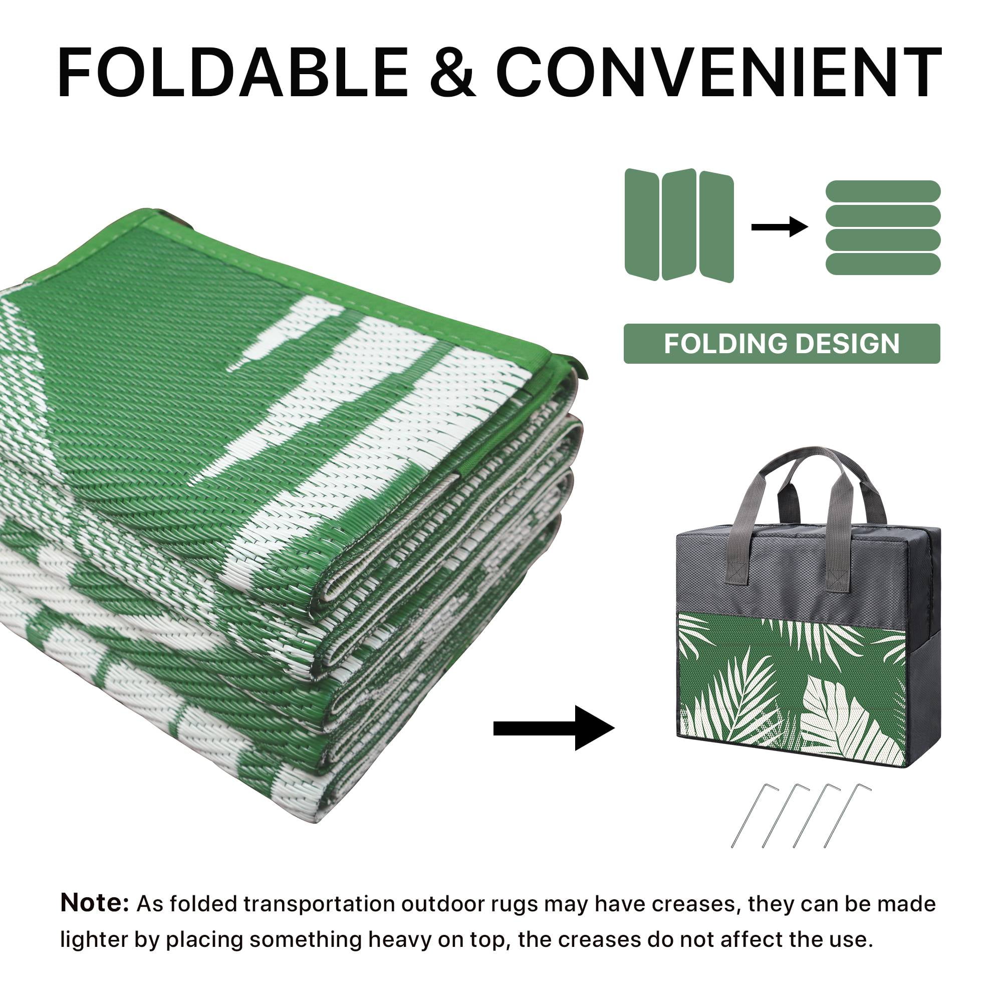 DEORAB 8'x10' Outdoor Rugs Waterproof Patio Lightweight Reversible Plastic Carpet Outside Camping Mat,DarkGreen