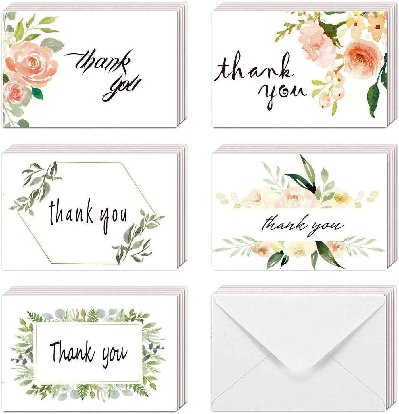 100 Thank You Cards Bulk w/Gold Foil Stickers & White Envelopes Perfect for Weddings Graduation 4x6 Blank Note Cards Bridal Showers and Baby Showers