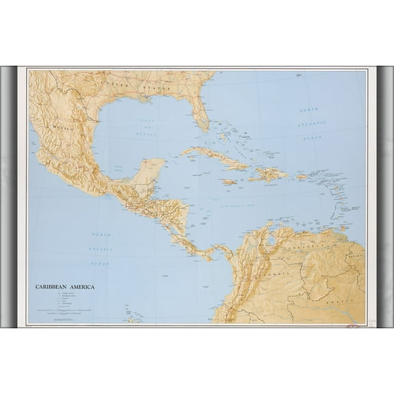 24"x36" Gallery Poster, cia map of Caribbean cuba puerto rico 1986