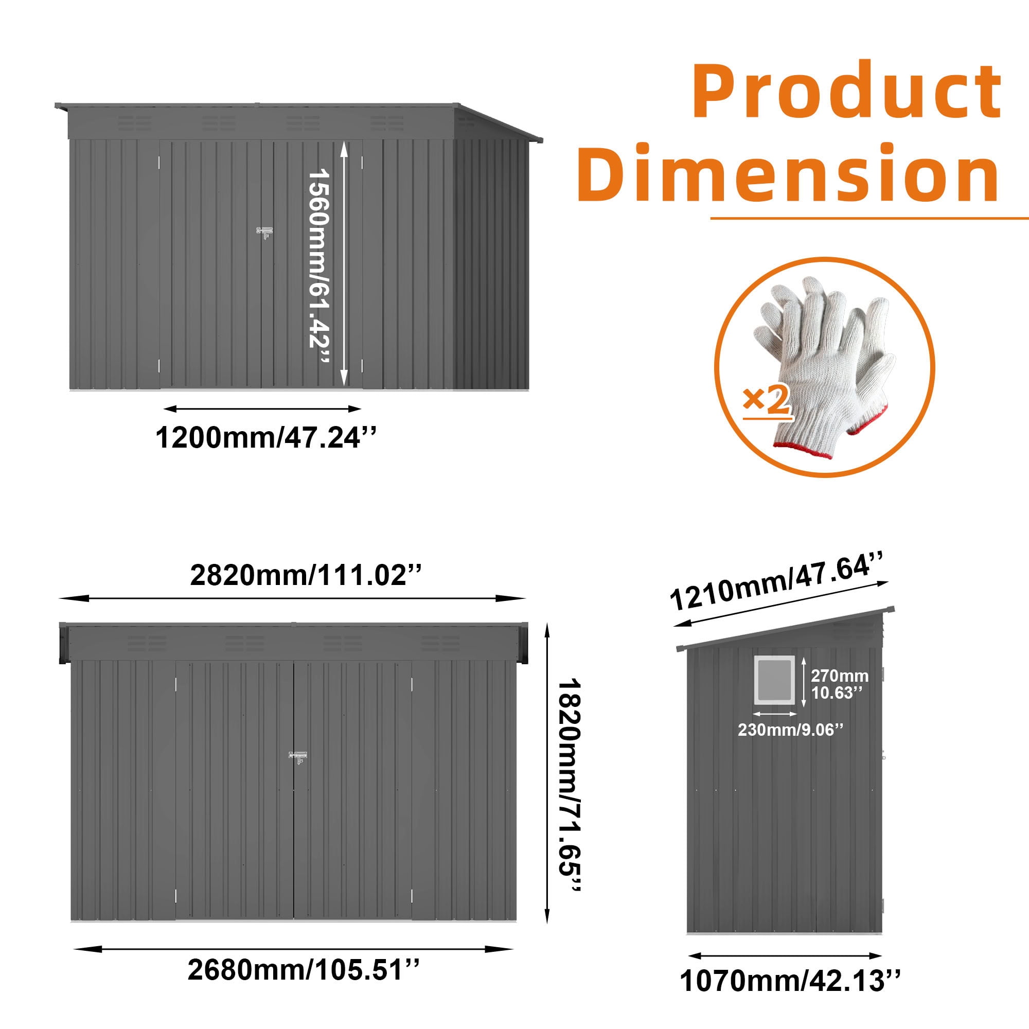MAYEERTY 4x9 FT Metal Outdoor Storage Shed, Galvanized Steel Garden Shed with 6 Vents & Lockable Doors, for Backyard, Garden, Patio & Lawn