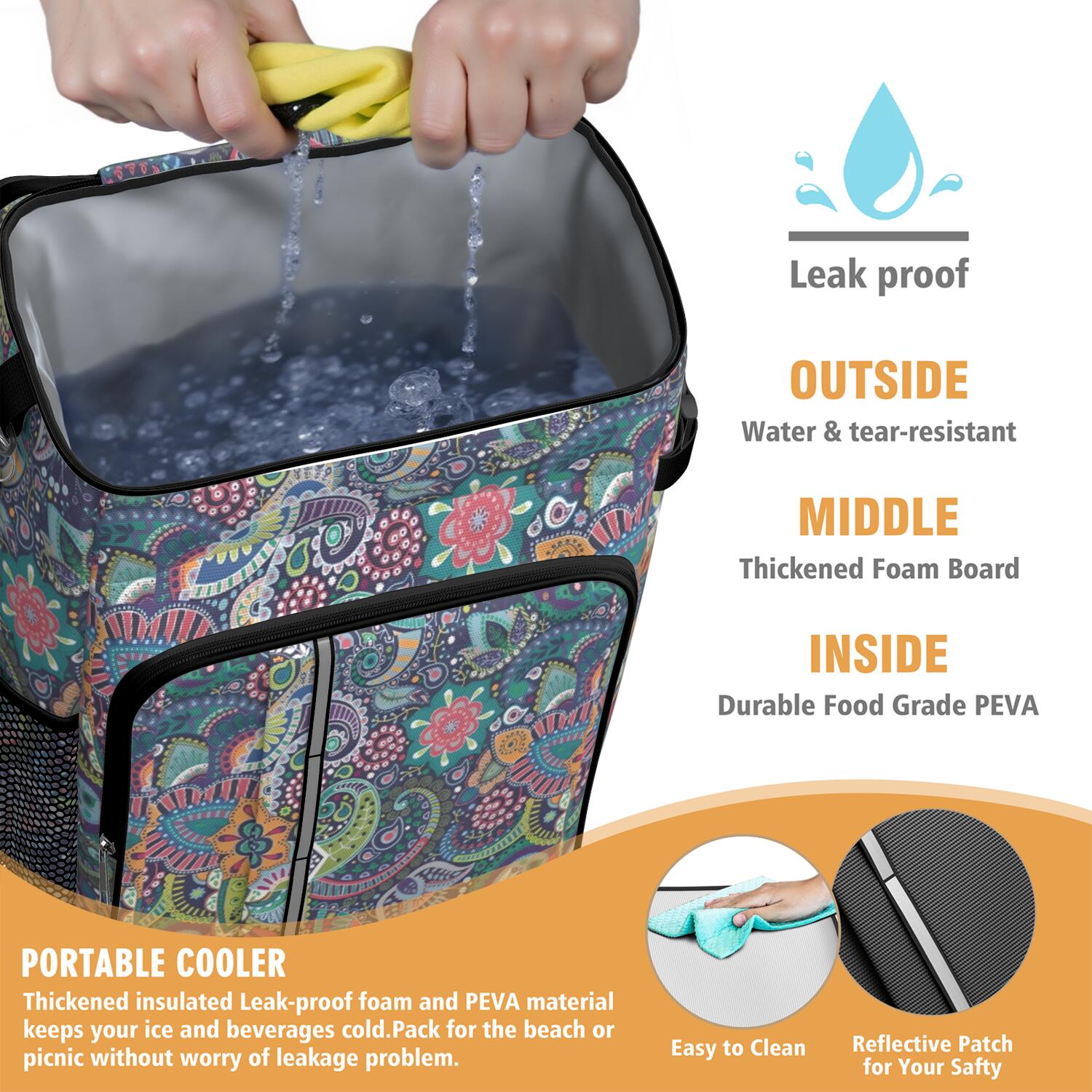 Travel Cooler Bag - Boho Bohemia Flower Camping Beer Cooler Backpack with Bottle Opener- Waterproof Insulated Picnic Backpacks - Cooler Bag for Beach