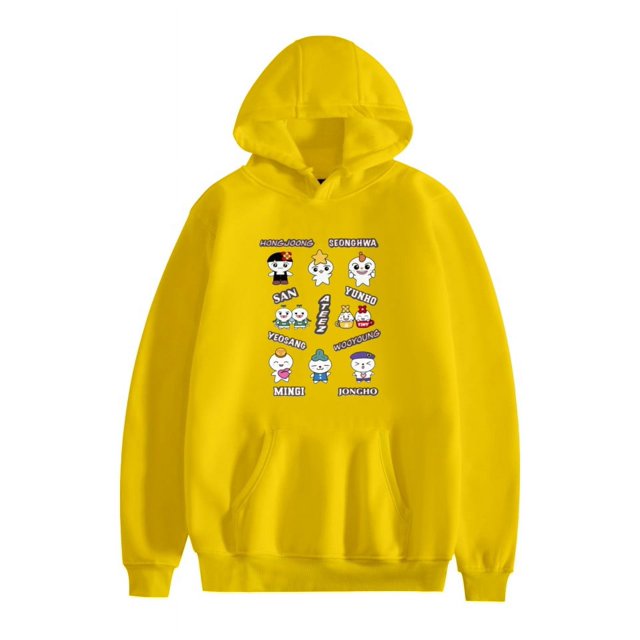 ATEEZ Double Sided Pattern Comfort Hoodies For Unisex Tracksuit Pullover Fans,L,Yellow1