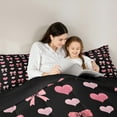 thumbnail image 5 of Homewish Cute Bowknot Full Size Comforter Sets 3-Piece for Teens Female Women,Love Heart Print Bedding Comforter Set,Black Pink Lightweight Bedding Sets,Super Cozy Room Decor,Reversible, 5 of 8