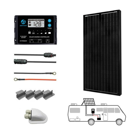 ACOPOWER 100W 12V  Mono Solar RV Kits, 20A PWM Charge Controller