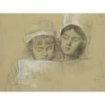 thumbnail image 2 of Thérèse Schwartze 18x14 Gold Ornate Wood Frame and Double Matted Museum Art Print Titled - Two Girls with White Hats, Reading in a Book, 2 of 4