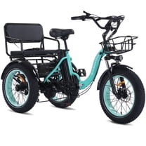 NOMIGO Two Seater Electric Tricycle Pre-assembled 7 Speed 3 Wheel Electric Bicycle Max 20MPH 20*4.0" Fat Tire W/ 48V 20Ah Lithium Battery 750W Motor Electric Tricycle for Adults with 2 Baskets Green