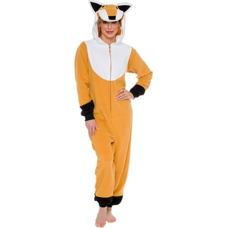 Silver Lilly Adult Slim Fit Fox Halloween Costume Animal Pajamas (Tan/White, XL)