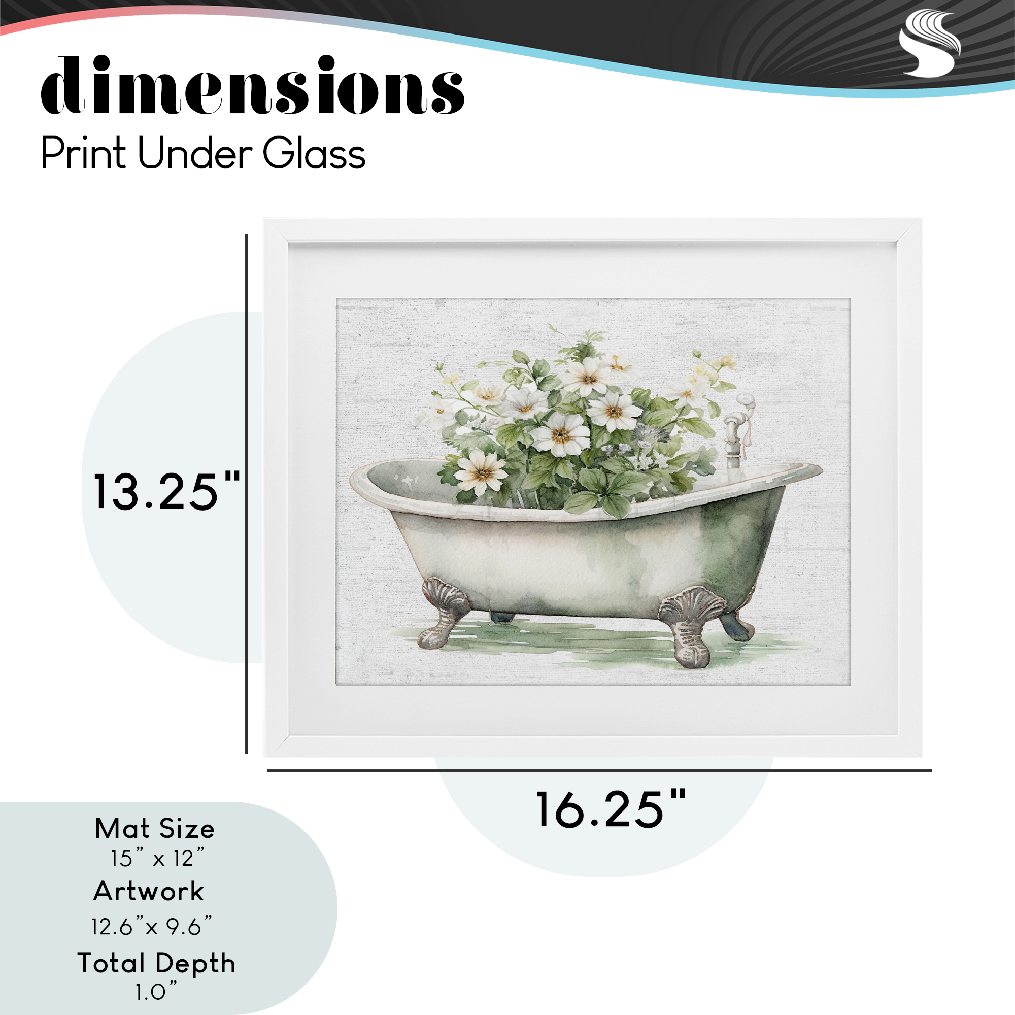 Boho Tub with Daisies White Framed Print Under Glass, design by Lettered and Lined