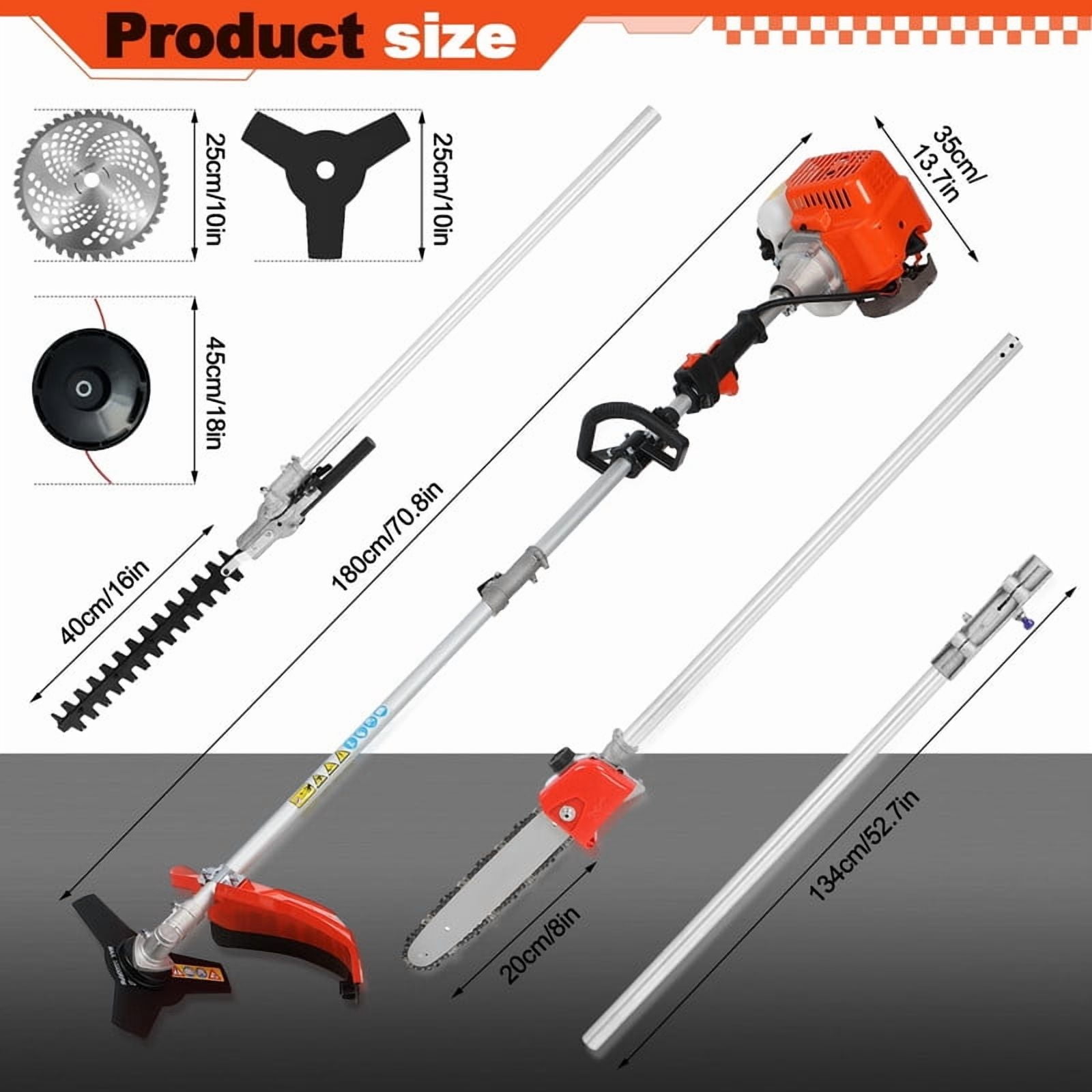 5 in 1 Gas Weed Eater, 52CC 2-Stroke Weed Eater Gas Powered, Petrol Hedge Trimmer with Attachments, Brush Cutter Gas Weed Wacker for Weed Grass and Bush