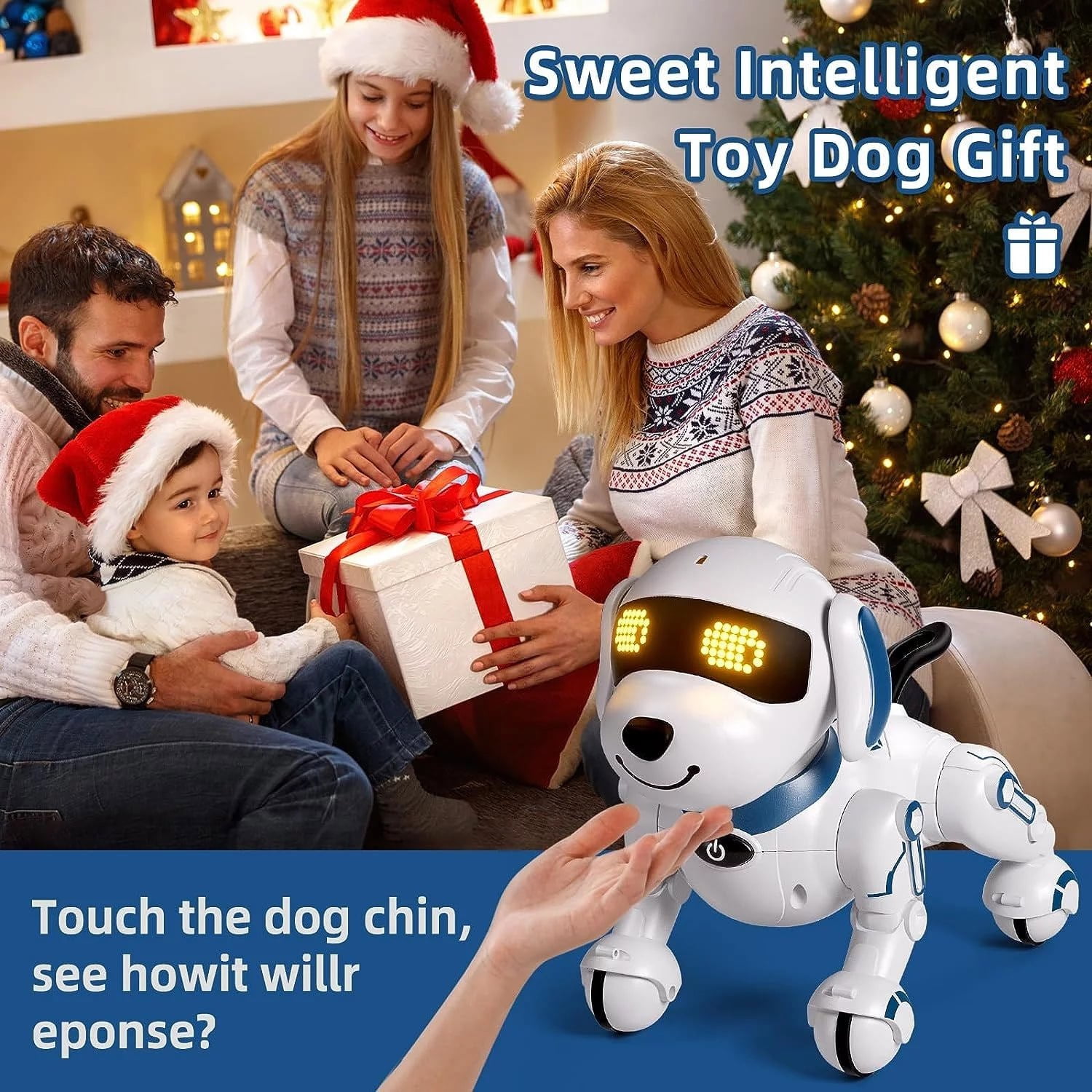 RC Robot Dog, Smart Programmable RC Electronic Pet Puppy with Early Education Function, White/Blue