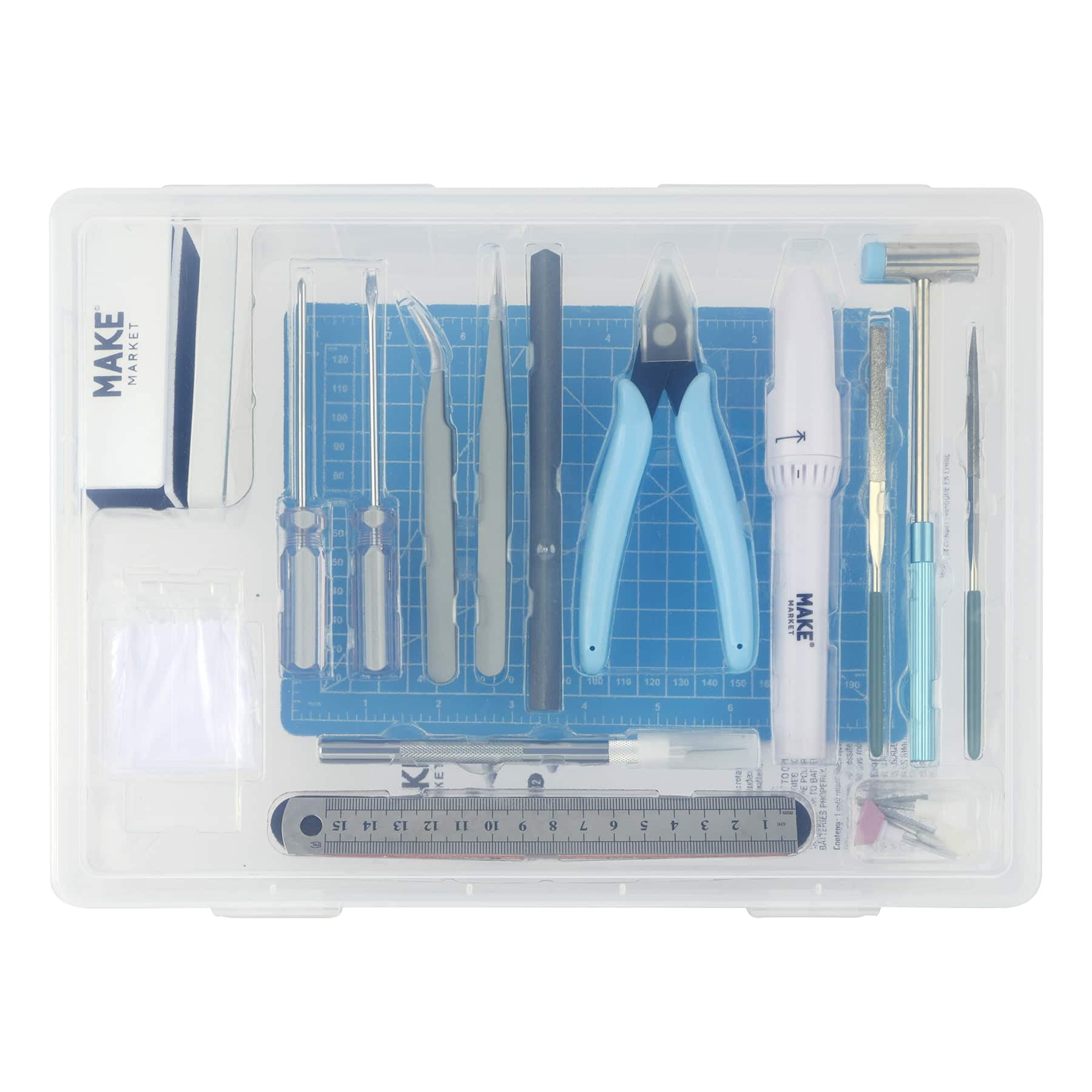 Make Market Advanced Miniature Tool Kit, 24-Piece Deluxe Assembly Set with Electric Rotary Tool, Black and Silver, 1-Pack