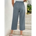 thumbnail image 6 of MLDRA Womens Capri Pants Linen Cropped Pants with Pockets Loose Fit Wide Leg Yoga Casual Elastic Waist Ladies Trousers Blue, 6 of 8