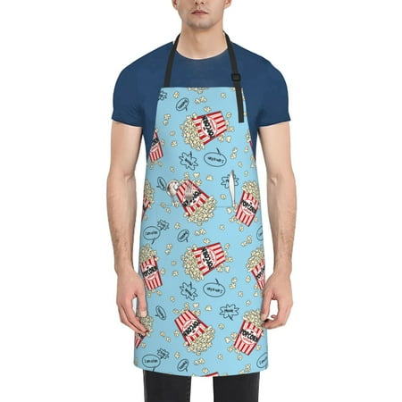 

Vsdgher I Am A Fan Popcorn Waterproof Apron with 2 Pockets Kitchen Chef Aprons Bibs for Grooming Cooking Baking Painting Gardening