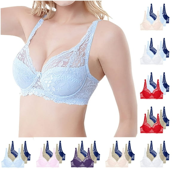 Fatuov Women's Lace Wire Bra Supportive Push Up Solid Color Breathable T-Shirt Bra for Outdoor, Full Coverage Lightly Lined Bra 3-Pack, 40B, Black