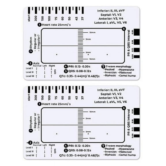 2pcs ECG 7-Step Ruler Rapid and Rapid Heart Analysis and Measurement Tool, Follow 7 Steps to Read ECG