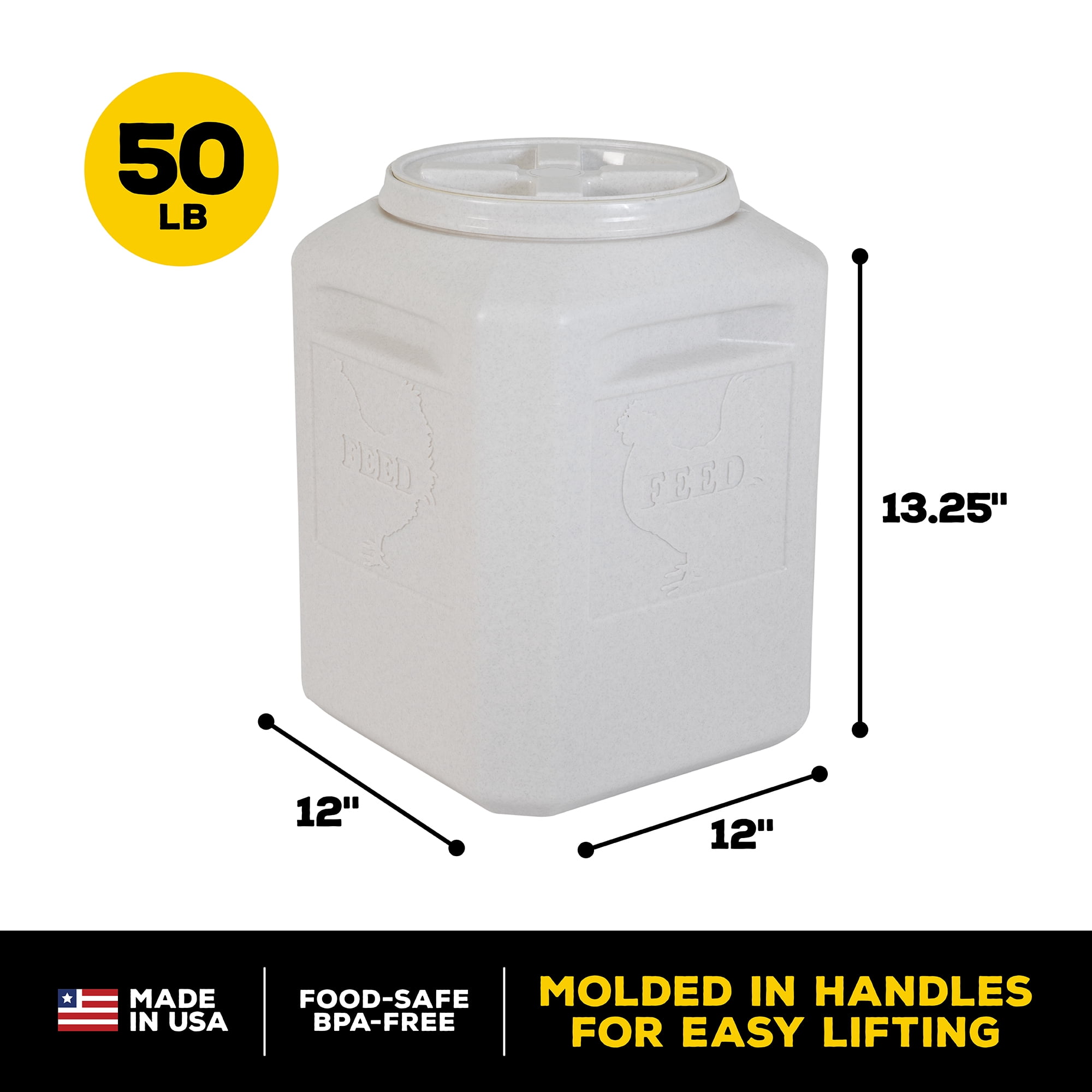 Gamma2 Vittles Vault Airtight Pest Proof Food Safe & BPA Free Chicken Feed Food Storage Container, Gray, 50 Pound Capacity
