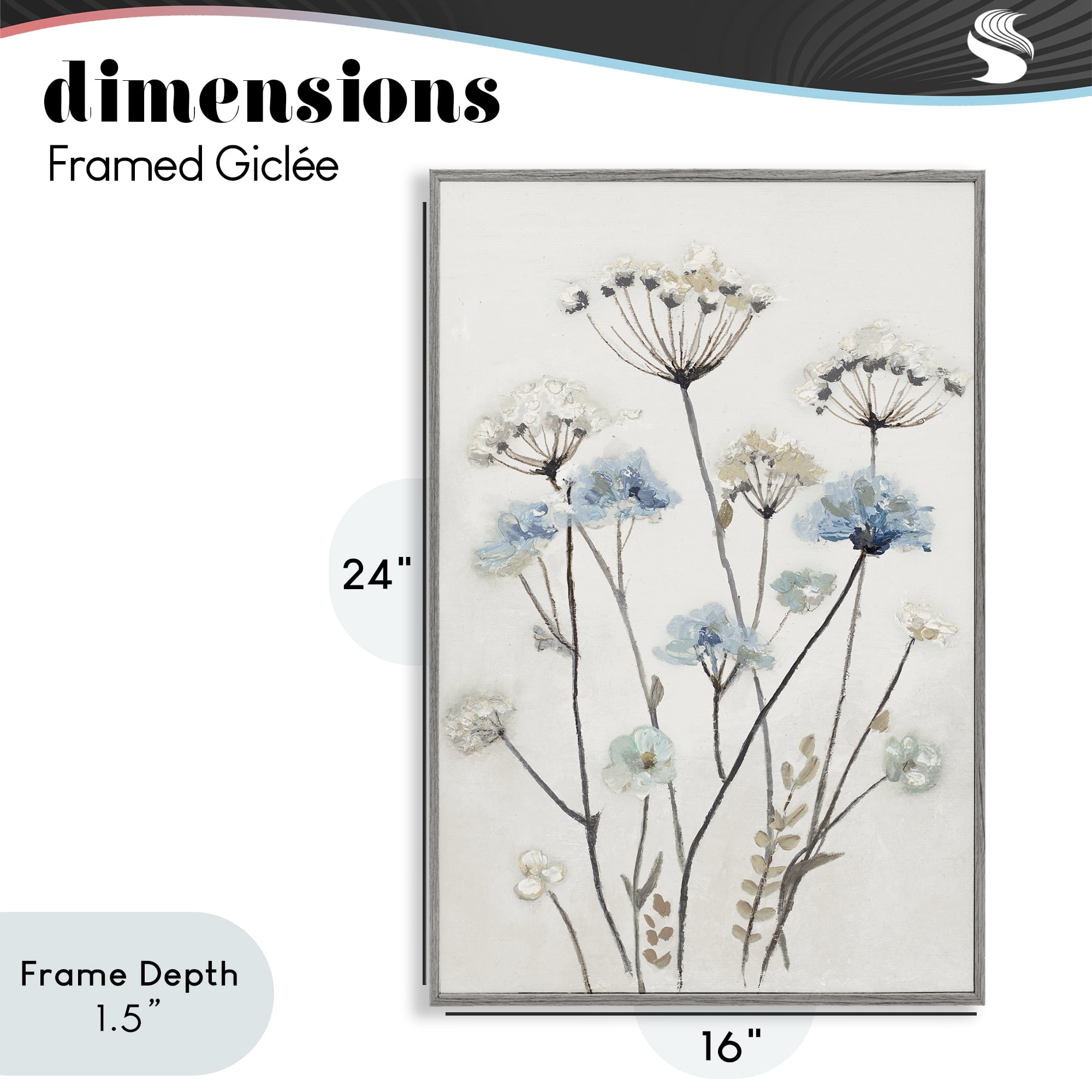 Stupell Industries Soft Jardin Azul Gray Framed Giclee Art, design by Patricia Pinto