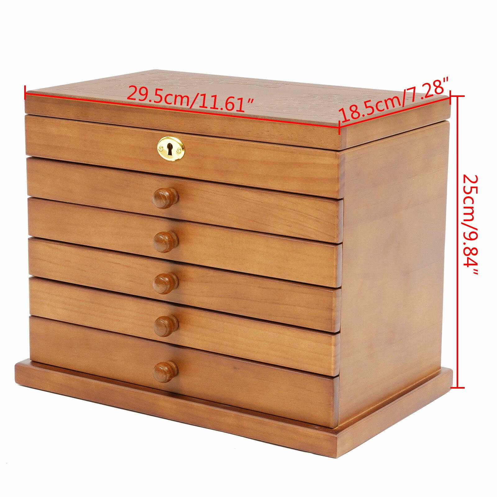 Large Carved 6 Layers Wooden Jewelry Box Jewelry Case Cabinet Armoire Ring Necklacel Gift Storage Box Organizer Brown 6 Layers Wooden Watch Display Storage Box Jewelry Organizer With Mirror/Lock
