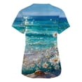 thumbnail image 4 of Flowers Printed Scrubs For Women V-Neck Medical Scrubs Short Sleeve Stretch Nurse Work Uniform Shirts Fashion Scrub Top With Pocket Turquoise XXXXXL, 4 of 5