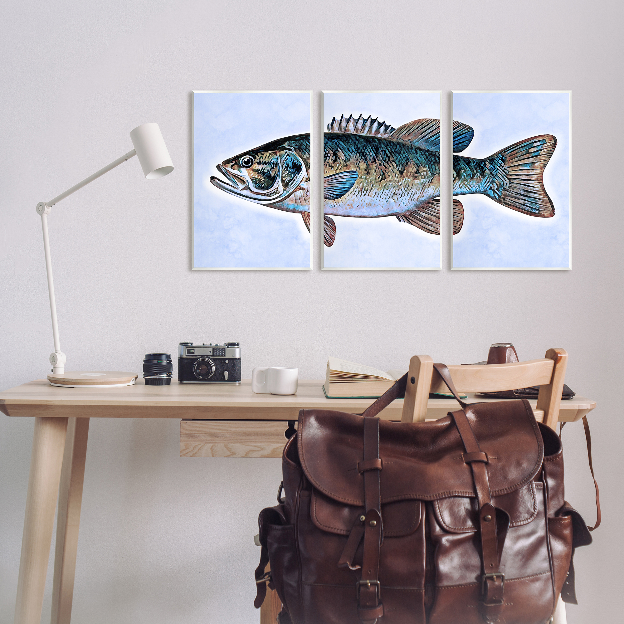 Stupell Marine Bass Fisherman Sea Life Animals & Insects Painting Wall Plaque Unframed Art Print Wall Art, Set of 3