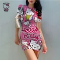 thumbnail image 2 of Vestido ajustado de verano 2024 para mujer, vestido de fiesta de verano sexy y encantador con estampado digital de Hello Kitty y dibujos animados de Kawaii, 2 of 2