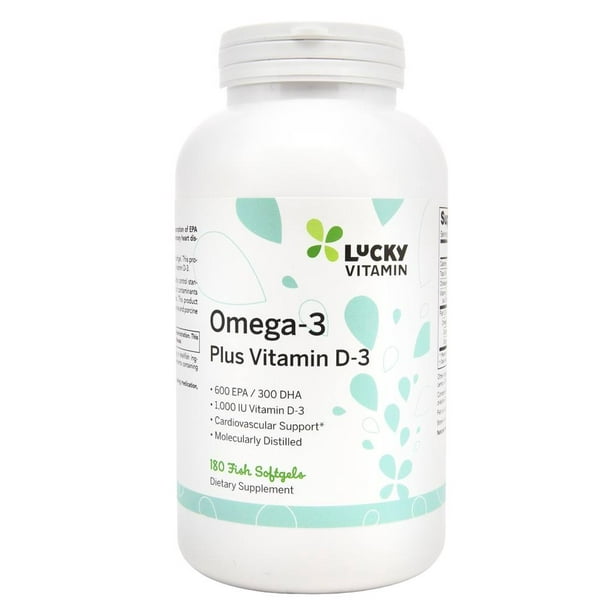 LuckyVitamin High Potency Omega3 Fish Oil Plus Vitamin D3 180