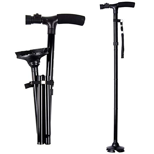 Folding Walking Cane with LED Light, Adjustable Walking Stick with Carrying Bag for Fathers Mothers Gifts
