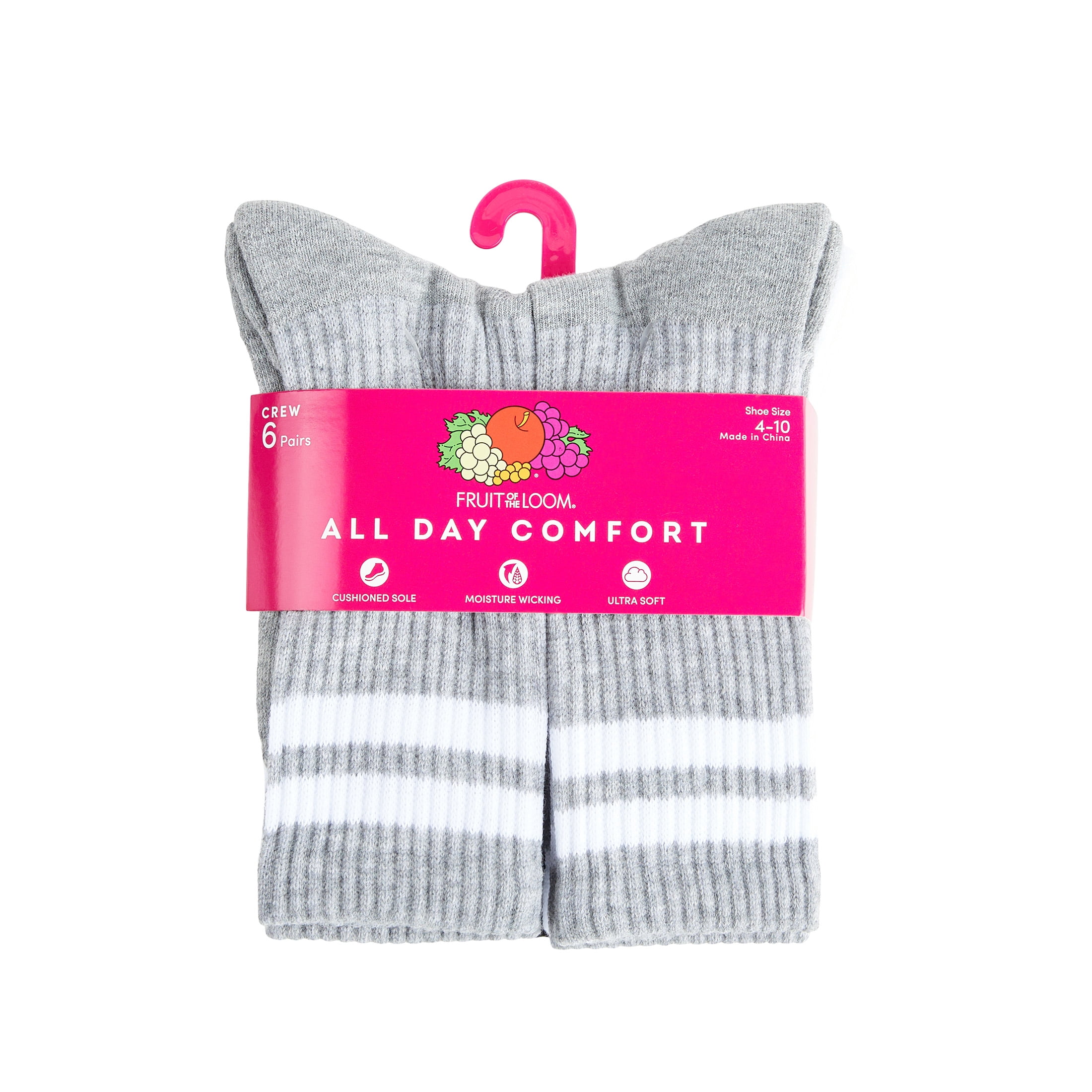 Fruit of the Loom All Day Comfort Women's Socks, Sizes 4-12, 6-Pack