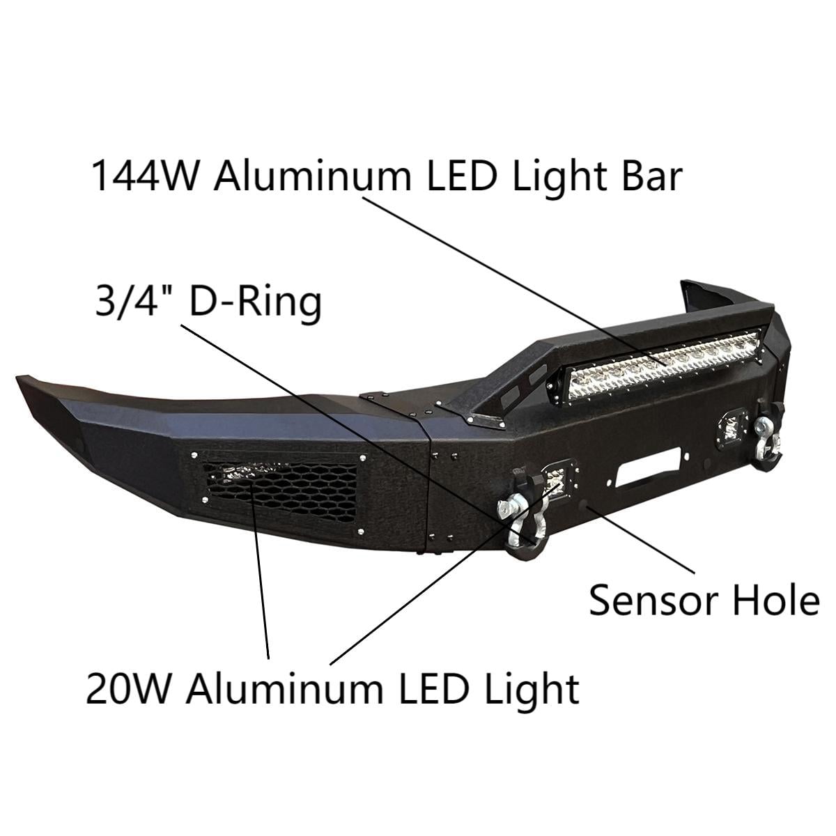 Vijay Compatible with 2015-2016-2018-2017-2019 Chevy Silverado 2500/3500 Front Bumper Textured Black Steel with Light and D-ring