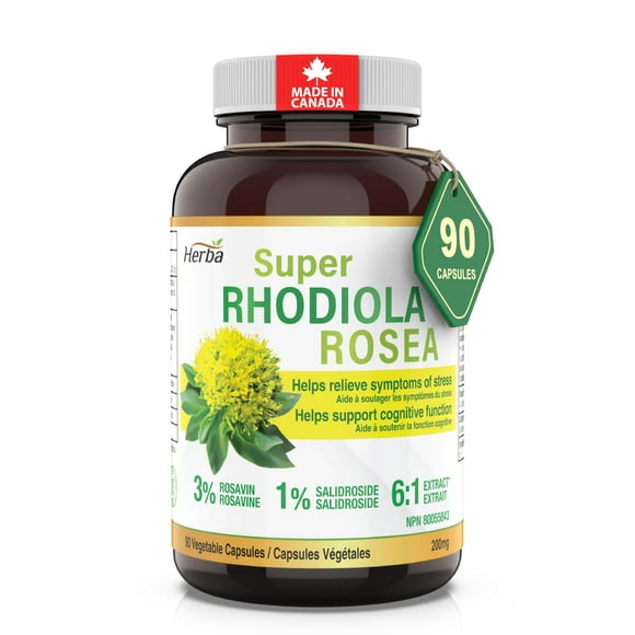 Herba Rhodiola Rosea Supplement 200mg - 90 Vegetable Capsules | 100% Natural Rhodiola Capsules – 3% Rosavins and 1% Salidrosides | Rhodiola Supplements Help Relieve Symptoms of Stress, Anxiety
