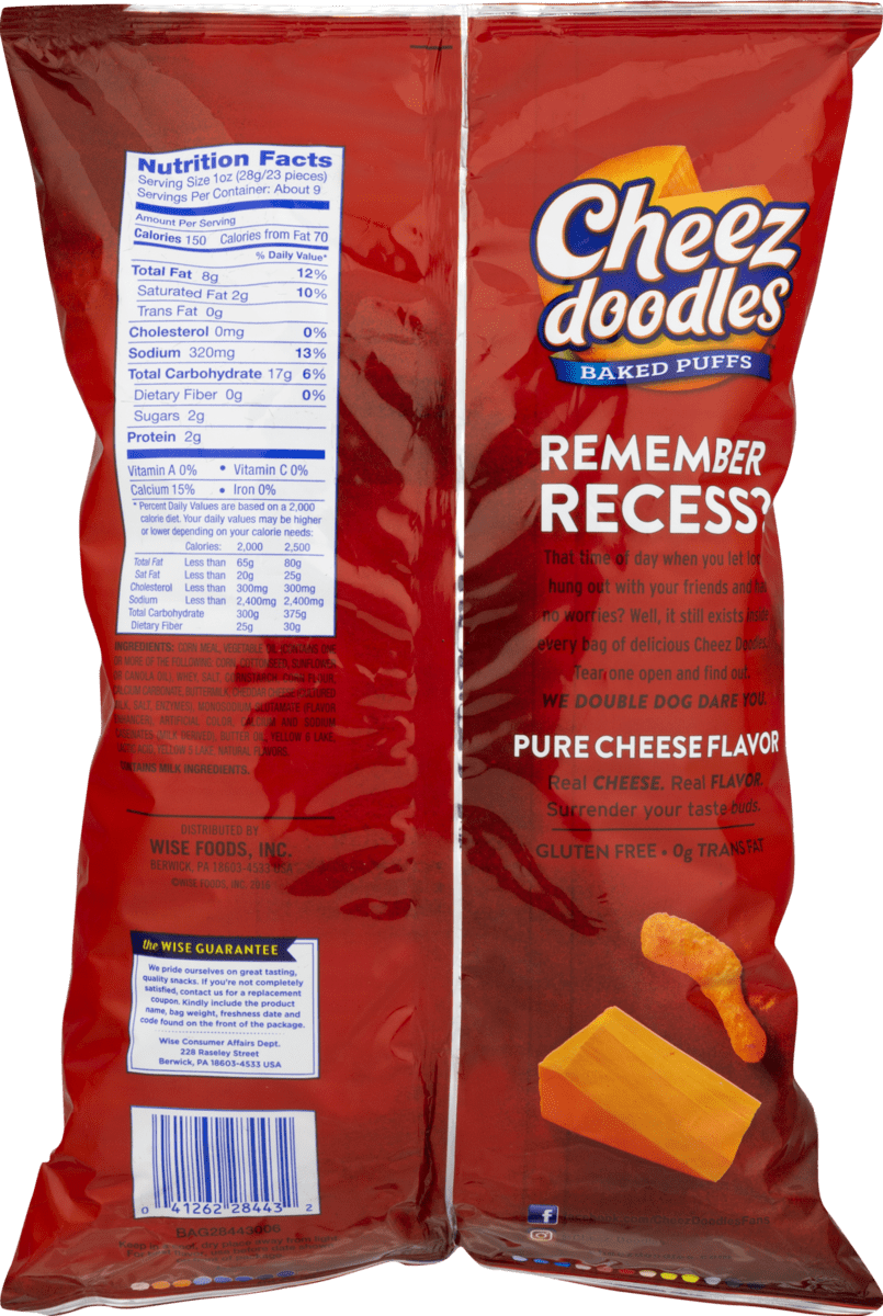 Wise Foods Cheddar Cheese Doodles Baked Puffs Bag (3 Bags