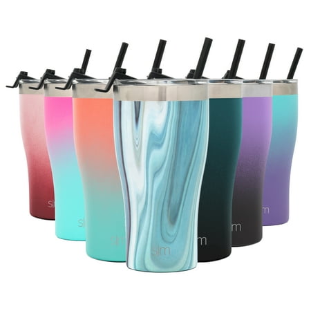 Simple Modern 22oz Slim Cruiser Tumbler with Straw & Closing Lid Travel Mug - Gift Double Wall Vacuum Insulated - 18/8 Stainless Steel Water Bottle Pattern: Ocean Quartz