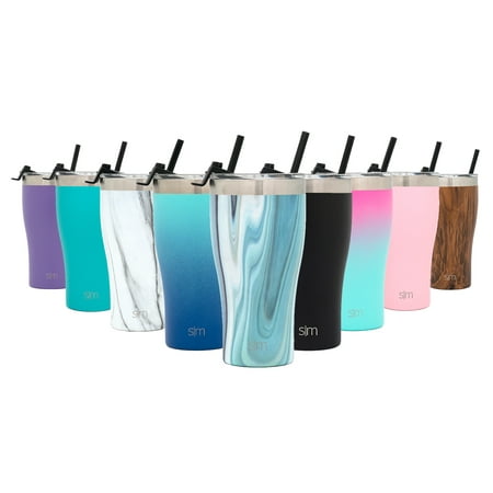 - Simple Modern 32oz Slim Cruiser Tumbler with Straw & Closing Lid Travel Mug - Vacuum Insulated Water Coffee Cup Double Wall - Hydro 18/8 Stainless Steel Flask Thermos Pattern: Ocean Quartz