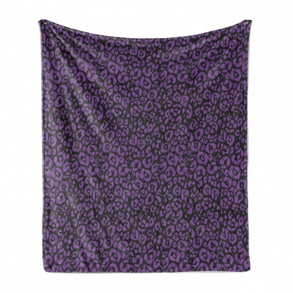 Abstract Soft Flannel Fleece Blanket, Monochrome Illustration of Leopard Skin Motifs in Geometric Design, Cozy Plush for Indoor and Outdoor Use, 50" x 70", Violet and Charcoal Grey, by Ambesonne