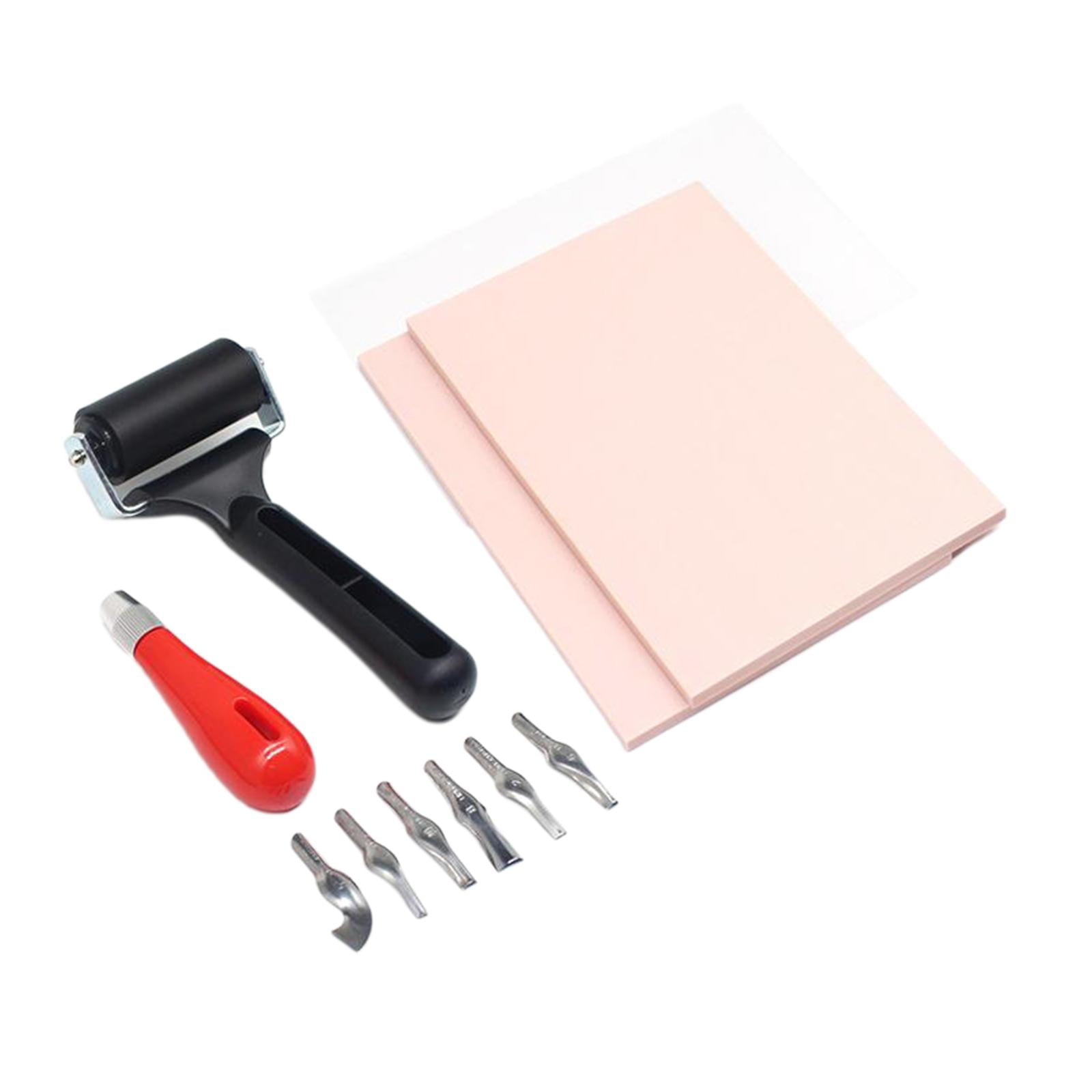 Tracing Paper Rubber Stamp Brayer Roller Printmaking Starter/Block Printing/Rubber Stamp Making kit Gift Box Includes Lino Handle and Cutter Cutter with 6 Cutting Blade Craft Ink，Speedy-Carve 