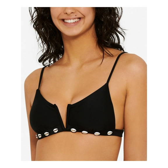HULA HONEY Women's Black Stretch Shell-Trim Tie Lined V-Wire Adjustable Swimsuit Top M