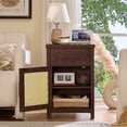 thumbnail image 5 of LEYAOYAO End Table with USB Type C Outlet Strip, Boho Style Nightstand with Rattan Decorated Cabinet, Bedside Table for Bedroom, Guest Room, Office, 5 of 11