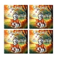 thumbnail image 2 of Hello Fall Siberian Husky Football Welcome Autumn with Leaves Pumpkins Set of 4 Stone Coasters Husky Dog Lover Gifts 4x4in Absorbent Soapstone Coaster - 00012, 2 of 5