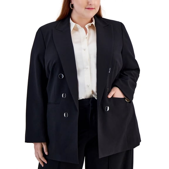Bar III Women's Black Bi-Stretch Double-Breasted Jacket Blazer Plus Size 1X