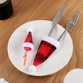 thumbnail image 3 of Biplut 6 Pcs/Set Christmas Tableware Hat Plush Ball Plaid Print Contrast Color Triangle Shape Reusable Decorate Mini Size Party Supply Christmas Cutlery Hat Set for New Year (L), 3 of 13